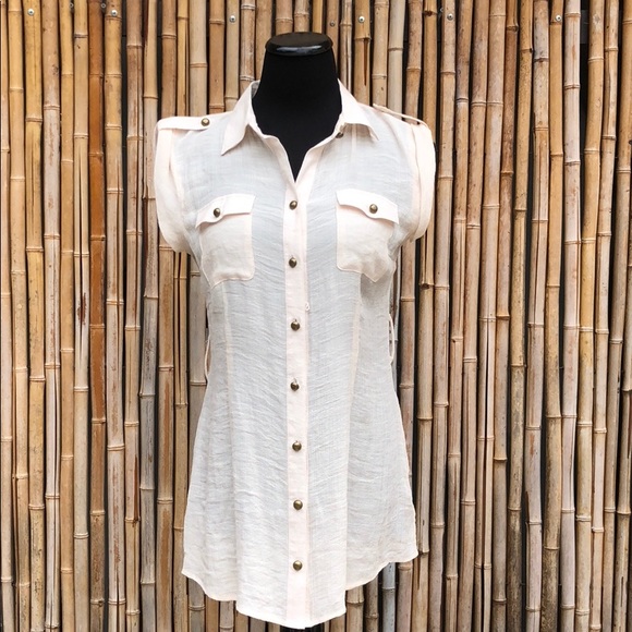 BCX Tops - BCX Linen Textured Cream Cap Sleeve Blouse Size XL